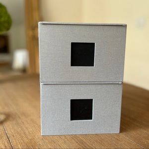 Set of (2) KOLO storage / photo boxes with 26 plastic dividers